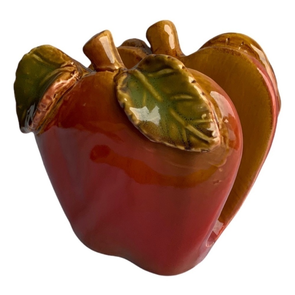 Apple Ceramic Napkin Holder Glazed Hand Painted Rustic Glazed Ceramic
